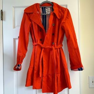 Tulle Orange Red Ruffle Trench Coat with Belt Size Medium